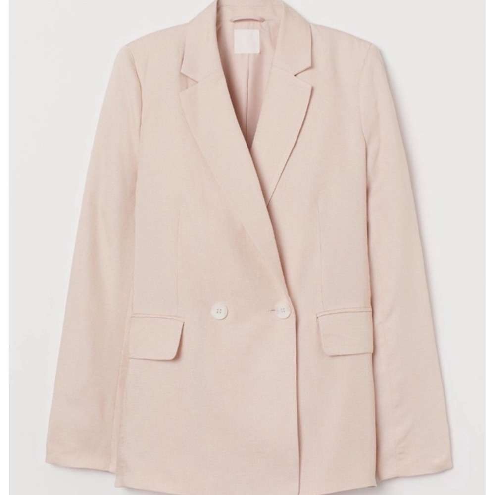 NEW H&M sz M Women Pink Oversized Boyfriend Fit Button Blazer Career Preppy Chic